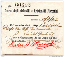 1902 ORARIO DEGLI ORFANELLI E ARTIGIANELLI FIORENTINI - Italie