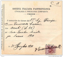 1910 SOCIETA ITALIANA D'ANTROPOLOGIA  ETNOLOGIA E PSICOLOGIA - Italie