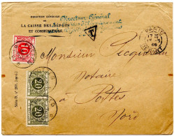 BELGIQUE - COB TAXE 5+6 SIMPLE CERCLE RELAIS POTTES SUR LETTRE DE PARIS FRANCHISE SUR LE TERRITOIRE FRANCAIS, 1905 - Cartas & Documentos