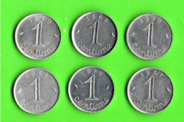 FRANCE . MONNAIE . 1 CENTIME . " TYPE ÉPI " . 1966, 1969, 1967, 1968 , 1970, 1978 . LOT DE 6 PIÈCES - Réf. N°293B - - 1 Centime