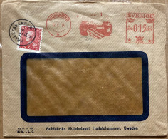 SWEDEN 1934, ADVERTISING, METER PICTURE NUT BOLT, HALLSTAHAMMAR & STOCKHOLM CITY CANCEL, KING  STAMP. - Cartas & Documentos
