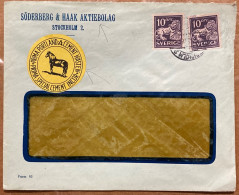 SWEDEN 1933, ADVERTISING COVER USED, VIGNETTE LABEL, HORSE, PORTLAND CEMENT, SODERBERG & HAAK, FERTILIZER, SEED SOWER MA - Covers & Documents