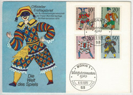 Deutsche Bundespost 1970, FDC Wohlfahrtsmarken Marionetten, Spiel  - Marionetas