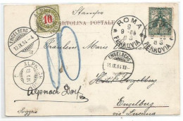 Suisse Postage Due C10 Alpnach-Dorf 13sep1904 Taxing Pcard Italy With Eagle C.10 Roma 9sep1904 - Strafportzegels