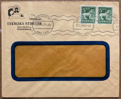 SWEDEN 1934, ADVERTISING COVER USED, TECHNICAL NEWS & EXHIBITION, STOCKHOLM CITY CANCEL, LION  2 STAMP. - Cartas & Documentos