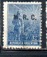 ARGENTINA 1912 1914 OFFICIAL DEPARTMENT STAMP OVERPRINTED M.R.C .MINISTRY OF FOREIGN AFFAIRS RELIGION MRC 12c USED USADO - Dienstzegels