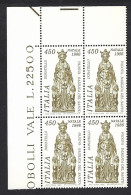 Italia 1986; Natale, Scultura In Bronzo Di Donatello: Quartina Di Angolo Superiore. - 1981-90: Mint/hinged