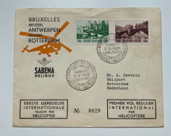 !!! BELGIQUE, COMMEMO 1ER VOL RÉGULIER INTERNATIONAL PAR HELICOPTERE VIA LA SABENA BRUXELLES ANVERS ROTTERDAM  3/8/1953, - Covers & Documents