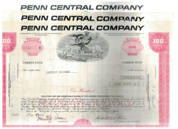 LOTTO 3 CERTIFICATI AZIONARI PENN CENTRAL COMPANY 1975  LESS1 100 SHARES STOCK - Ferrovie & Tranvie