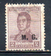 ARGENTINA 1915 1919 OFFICIAL DEPARTMENT STAMP OVERPRINTED M.G. MINISTRY OF WAR MG 2c USED USADO - Oficiales