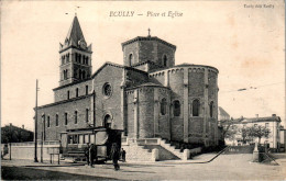 Ecully Place Et Eglise Church Tramway Rhône 69130 Cpa Non Ecrite Au Dos En B.Etat - Sonstige & Ohne Zuordnung