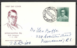 INDE. N°95 Sur Enveloppe 1er Jour (FDC) De 1958. Bipin Chandra Pal. - FDC