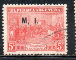 ARGENTINA 1915 1917 OFFICIAL DEPARTMENT STAMP OVERPRINTED M.I. MINISTRY OF INTERIOR MI 5c USED USADO - Officials