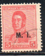ARGENTINA 1915 1917 OFFICIAL DEPARTMENT STAMP OVERPRINTED M.I. MINISTRY OF INTERIOR MI 5c USED USADO - Service