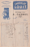 Facture Illustrée --Chocolat LOUIT --Epicerie  A . Cabrol  à  ALBI -81  ( France ) - 1900 – 1949