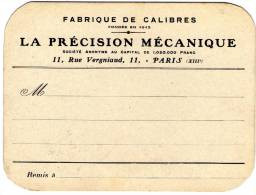 Ced , Carte De Visite , La Précision Mécanique , 11 Rue Vergniaud , Paris , 16 X 12 Cm , - Cartes De Visite