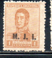 ARGENTINA 1915 1917 OFFICIAL DEPARTMENT STAMP OVERPRINTED M.J.I. MINISTRY OFJUSTICE AND INSTRUCTION MJI 1c MH - Servizio