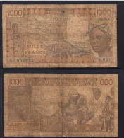 1000 Francs CFA, 1989 A, Côte D' Ivoire, K.021, A 062825, Oberthur, P#_07, Banque Centrale États De L'Afrique De L'Ouest - Stati Dell'Africa Occidentale