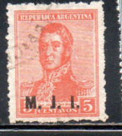 ARGENTINA 1915 1917 OFFICIAL DEPARTMENT STAMP OVERPRINTED M.J.I. MINISTRY OFJUSTICE AND INSTRUCTION MJI 5c  USED USADO - Servizio