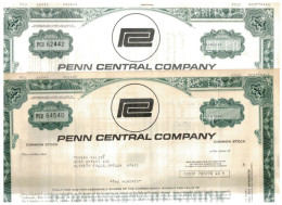 LOTTO 2 CERTIFICATI AZIONARI PENN CENTRAL COMPANY 1977   LESS 100 SHARES STOCK - Railway & Tramway