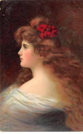 Illustrateur - N°91800 - A. Asti - Jeune Femme Légèrement De Dos, Avec Des Fleurs Rouges Dans Les Cheveux - Asti