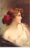 Illustrateur - N°91795 - A. Asti - Jeune Femme Avec Des Fleurs Rouges Dans Les Cheveux - Asti