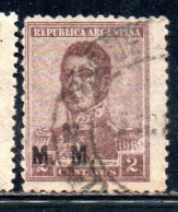 ARGENTINA 1917 OFFICIAL DEPARTMENT STAMP OVERPRINTED M.M. MINISTRY OFMARINE MM 2c USED USADO - Officials