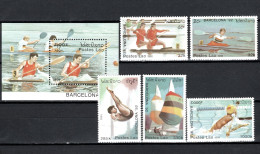 Laos 1991 Olympic Games Barcelona, Rowing, Kayaking, Sailing Etc. Set Of 5 + S/s MNH - Ete 1992: Barcelone