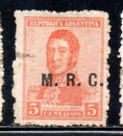 ARGENTINA 1915 1919 OFFICIAL DEPARTMENT STAMP OVERPRINTED M.R.C. MINISTRY OF FOREIGN AFFAIRS MRC 5c MH - Oficiales