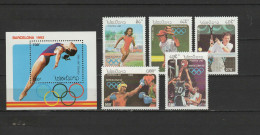 Laos 1992 Olympic Games Barcelona, Baseball, Tennis, Boxing, Basketball Etc. Set Of 5 + S/s MNH - Ete 1992: Barcelone