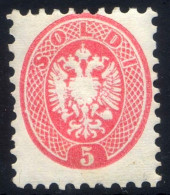 1864-65 LOMBARDO VENETO 5 SOLDI ROSA SCURO N.43a NUOVO* MOLTO FRESCO - UNUSED MH - Lombardije-Venetië