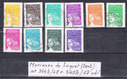 France Marianne De Luquet (2002) Y/T N° 3443/48 + 3454/57 Oblitérés - 1997-2004 Maríanne Du 14 Juillet