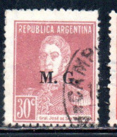 ARGENTINA 1923 1931 OFFICIAL DEPARTMENT STAMP OVERPRINTED M.G. MINISTRY OF WAR MG 30c USED USADO - Dienstmarken