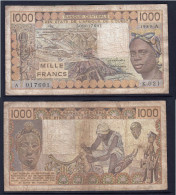 1000 Francs CFA, 1989 A, Côte D' Ivoire, K.021, A 017601, Oberthur, P#_07, Banque Centrale États De L'Afrique De L'Ouest - Stati Dell'Africa Occidentale