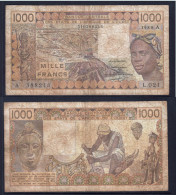 1000 Francs CFA, 1989 A, Côte D' Ivoire, L.021, A 388243, Oberthur, P#_07, Banque Centrale États De L'Afrique De L'Ouest - West African States