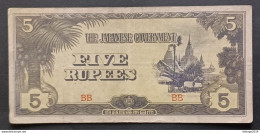BANKNOTE BURMA MYANMAR JAPANESE GOVERNMENT 10 RUPEE 1942 UNCIRCULATED - Japan
