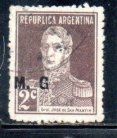 ARGENTINA 1923 1931 OFFICIAL DEPARTMENT STAMP OVERPRINTED M.G. MINISTRY OF WAR MG 2c USED USADO - Dienstmarken