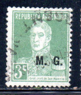 ARGENTINA 1923 1931 OFFICIAL DEPARTMENT STAMP OVERPRINTED M.G. MINISTRY OF WAR MG 3c USED USADO - Officials