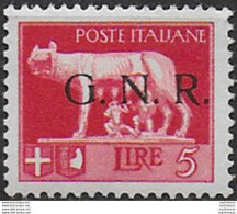 1943 Repubblica Sociale Lire 5 G.N.R. Brescia I MNH Sassone N 485/I - Otros & Sin Clasificación