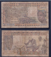 1000 Francs CFA, 1989 A, Côte D' Ivoire, L.021, A 614317, Oberthur, P#_07, Banque Centrale États De L'Afrique De L'Ouest - Stati Dell'Africa Occidentale