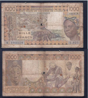 1000 Francs CFA, 1989 A, Côte D' Ivoire, L.021, A 102538, Oberthur, P#_07, Banque Centrale États De L'Afrique De L'Ouest - West-Afrikaanse Staten