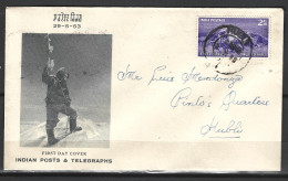 INDE. N°44 Sur Enveloppe 1er Jour (FDC) De 1953. Everest. - Climbing