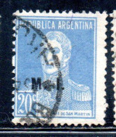 ARGENTINA 1923 1931 OFFICIAL DEPARTMENT STAMP OVERPRINTED M.I. MINISTRY OF INTERIOR MI 20c USED USADO - Oficiales