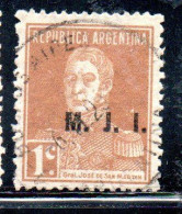 ARGENTINA 1923 1931 OFFICIAL DEPARTMENT STAMP OVERPRINTED M.J.I. MINISTRY OF JUSTICE AND INSTRUCTION MJI 1c USED USADO - Servizio