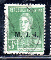 ARGENTINA 1923 1931 OFFICIAL DEPARTMENT STAMP OVERPRINTED M.J.I. MINISTRY OF JUSTICE AND INSTRUCTION MJI 3c USED USADO - Dienstzegels