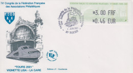 Enveloppe  Vignette  LISA    FRANCE    74éme   Congrés  Des   Associations   Philatéliques   TOURS    2001 - 1999-2009 Viñetas De Franqueo Illustradas