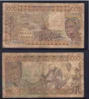 1000 Francs CFA, 1989 A, Côte D' Ivoire, M.021, A 706018, Oberthur, P#_07, Banque Centrale États De L'Afrique De L'Ouest - West African States