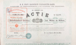 Vienne 1873: Part Du Fondateur III. Emission: Kaiserin-Elisabeth-Bahn - 200 Gulden - Chemin De Fer & Tramway