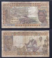 1000 Francs CFA, 1989 A, Côte D' Ivoire, M.021, A 997906, Oberthur, P#_07, Banque Centrale États De L'Afrique De L'Ouest - Estados De Africa Occidental