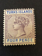 TURKS ISLANDS  SG 71  4d Purple And Ultramarine MH* - Turks And Caicos